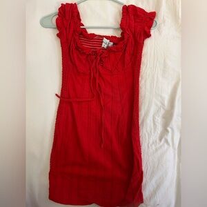 Princess Polly Shirred Red Mini Dress with Tie Detail